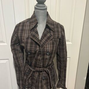 Plaid Brown Women's Trench Coat